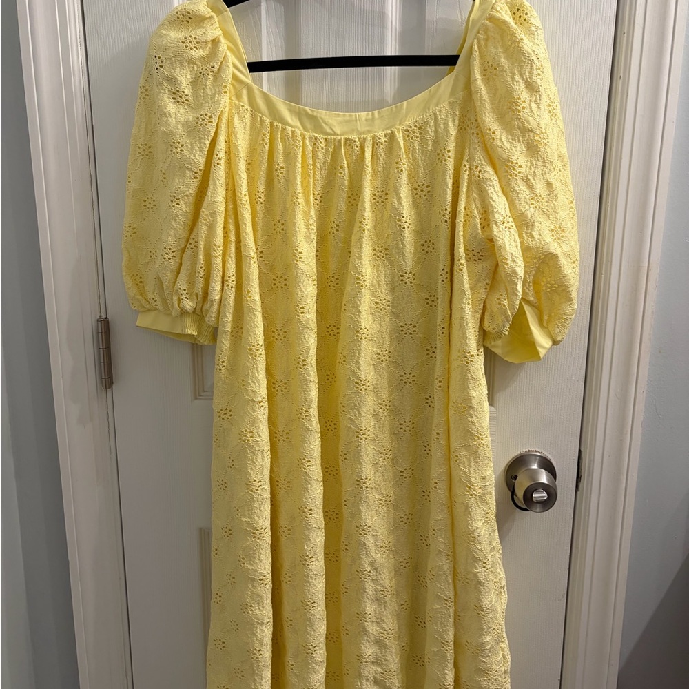 Maeve by Anthropologie Yellow Eyelet Puff Sleeve Mini Dress - Picture 10 of 11